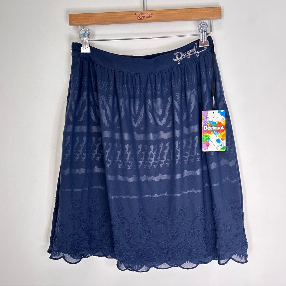 Desigual 36 Sheer Lined Embroidered Skirt XS-Small Boho Fairy whimsycal NEW N75